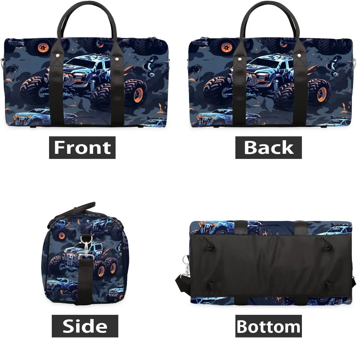 Cars Monster Trucks Travel Duffel Bag for Women Men Waterproof Foldable Overnight Weekender Bag Large Capacity Sports Gym Bag