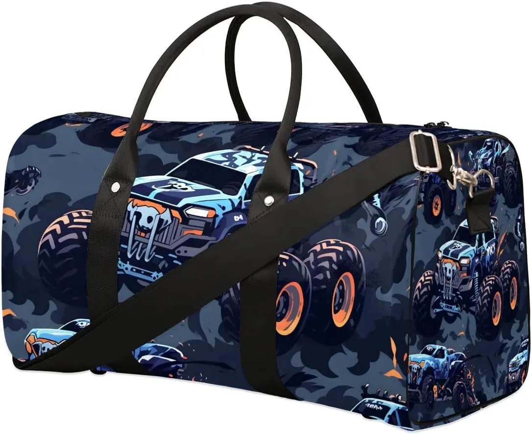 Cars Monster Trucks Travel Duffel Bag for Women Men Waterproof Foldable Overnight Weekender Bag Large Capacity Sports Gym Bag