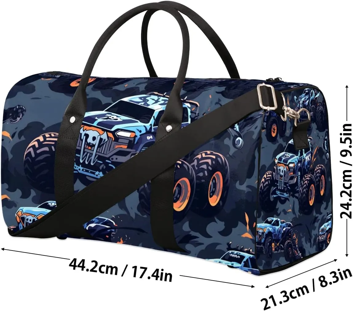 Cars Monster Trucks Travel Duffel Bag for Women Men Waterproof Foldable Overnight Weekender Bag Large Capacity Sports Gym Bag