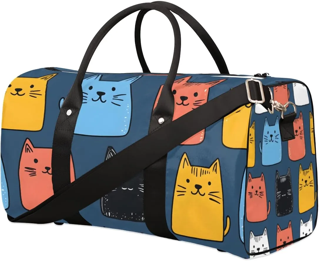 Cartoon Cats Travel Duffle Bag for Women Men Gym Duffel Foldable Bag Waterproof Weekender Cute Kitty Duffle Tote