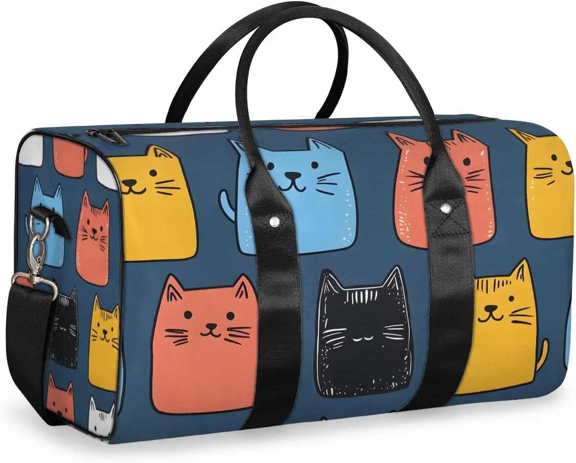 Cartoon Cats Travel Duffle Bag for Women Men Gym Duffel Foldable Bag Waterproof Weekender Cute Kitty Duffle Tote