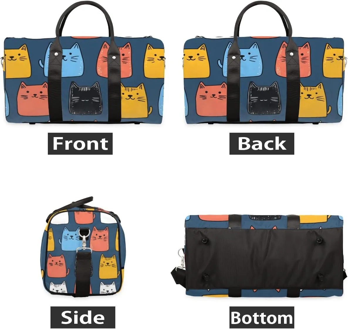 Cartoon Cats Travel Duffle Bag for Women Men Gym Duffel Foldable Bag Waterproof Weekender Cute Kitty Duffle Tote