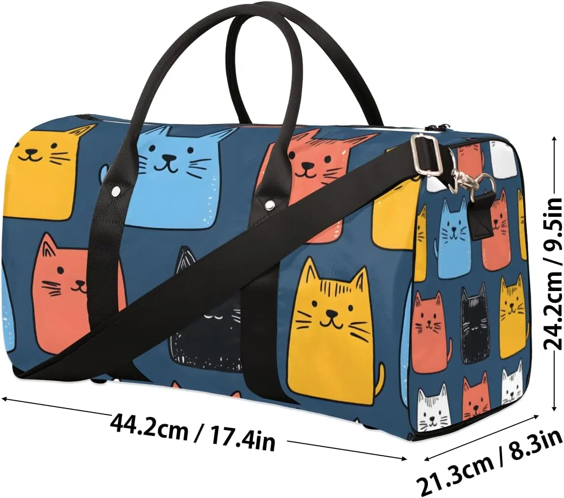 Cartoon Cats Travel Duffle Bag for Women Men Gym Duffel Foldable Bag Waterproof Weekender Cute Kitty Duffle Tote