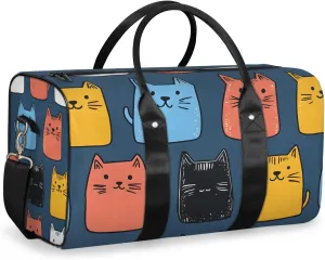 Cartoon Cats Travel Duffle Bag for Women Men Gym Duffel Foldable Bag Waterproof Weekender Cute Kitty Duffle Tote