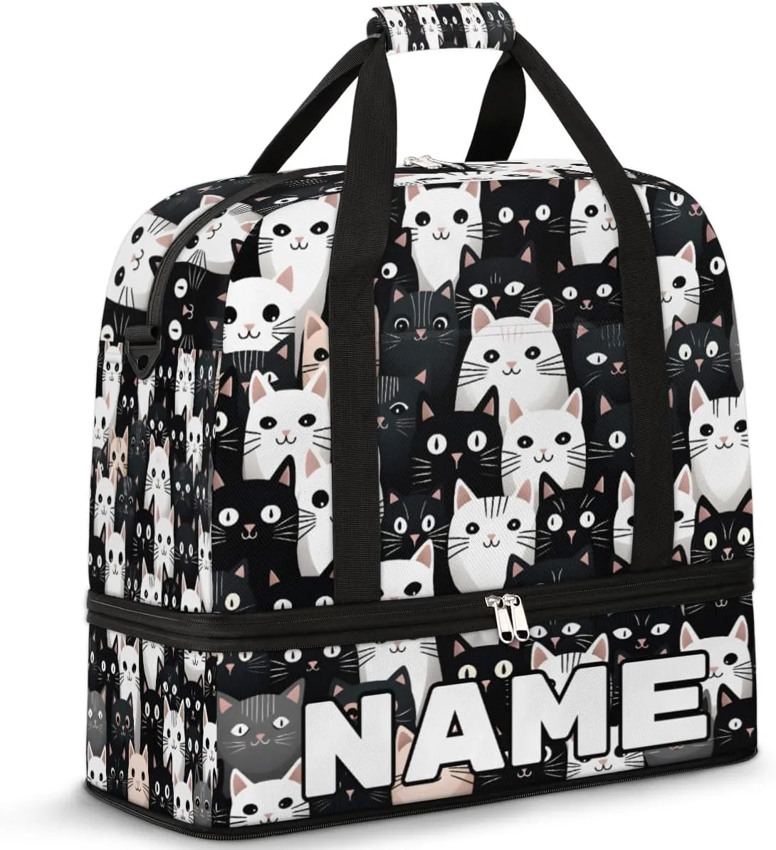 Cartoon Cute Cats Custom Foldable Duffle Bag with Shoes Compartment Personalized Large Capacity Waterproof Travel Weekender Bag Overnight Bag for Sports Gym