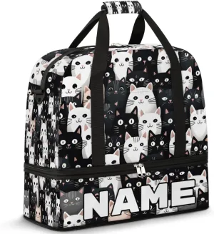Cartoon Cute Cats Custom Foldable Duffle Bag with Shoes Compartment Personalized Large Capacity Waterproof Travel Weekender Bag Overnight Bag for Sports Gym
