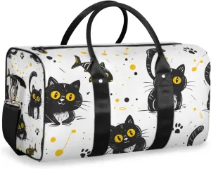 Cartoon Kitten Travel Duffle Bag for Women Men Gym Duffel Foldable Bag Waterproof Weekender Fishbone Pawprint Duffle Tote