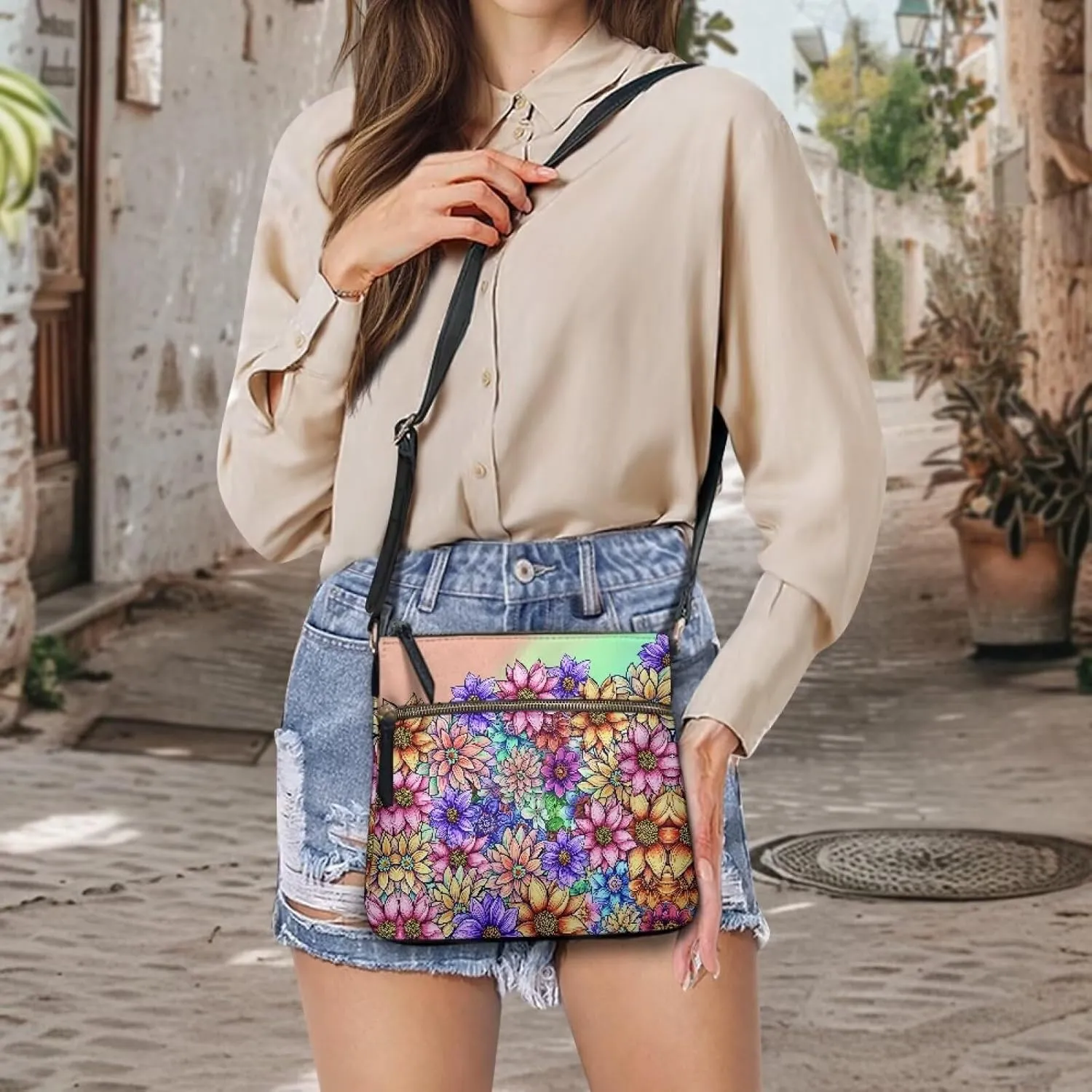 Casual Crossbody Bags for Women PU Shoulder Purse Bag Lightweight Messenger Bag with Zipper for Travel Shopping