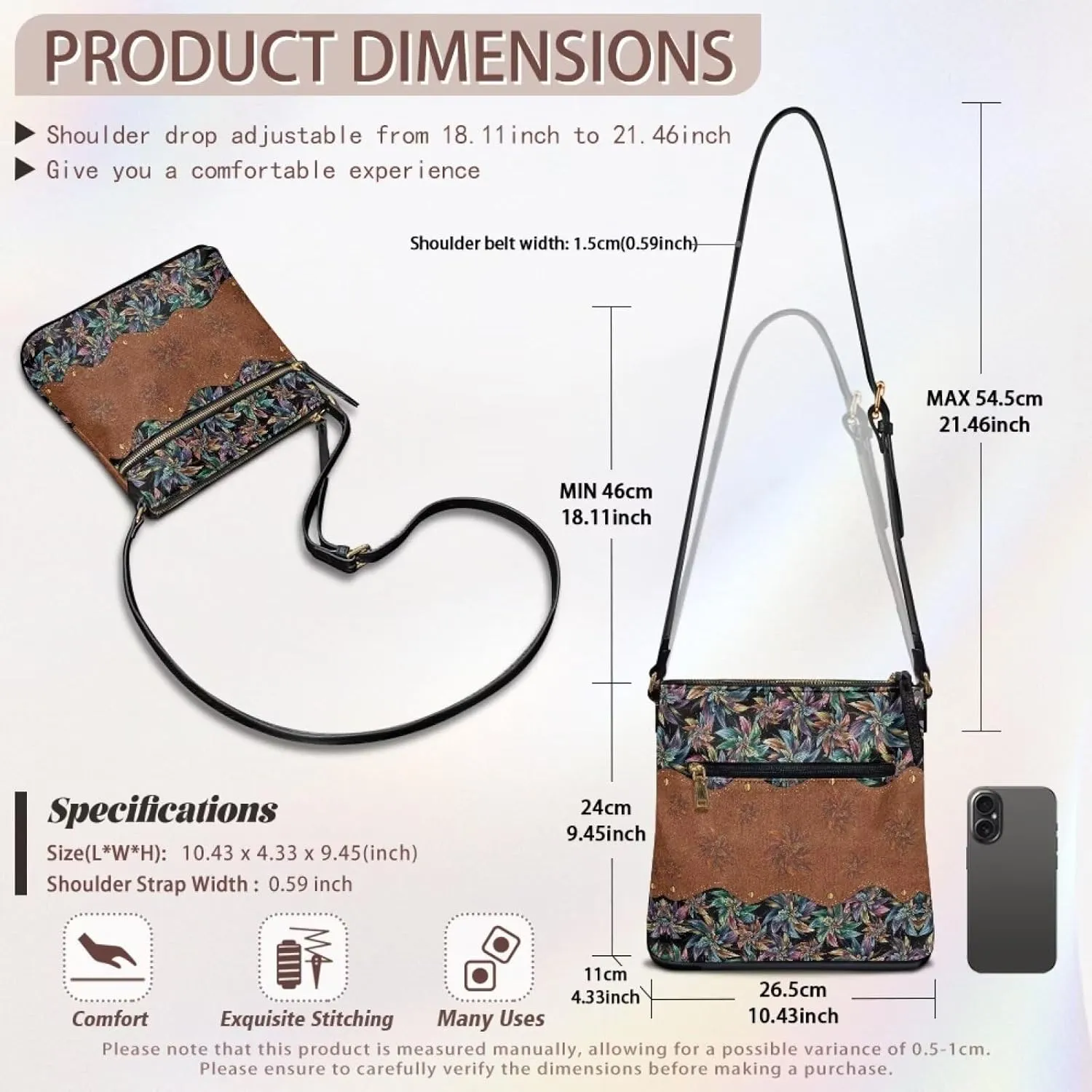 Casual Crossbody Bags for Women PU Shoulder Purse Bag Lightweight Messenger Bag with Zipper for Travel Shopping