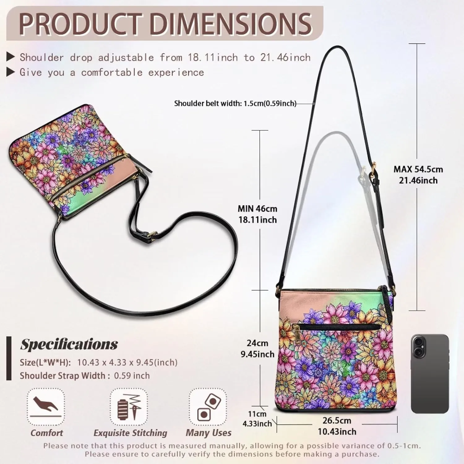 Casual Crossbody Bags for Women PU Shoulder Purse Bag Lightweight Messenger Bag with Zipper for Travel Shopping