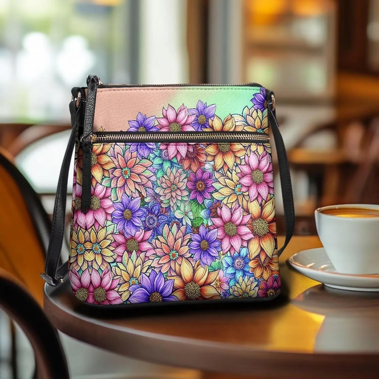 Casual Crossbody Bags for Women PU Shoulder Purse Bag Lightweight Messenger Bag with Zipper for Travel Shopping