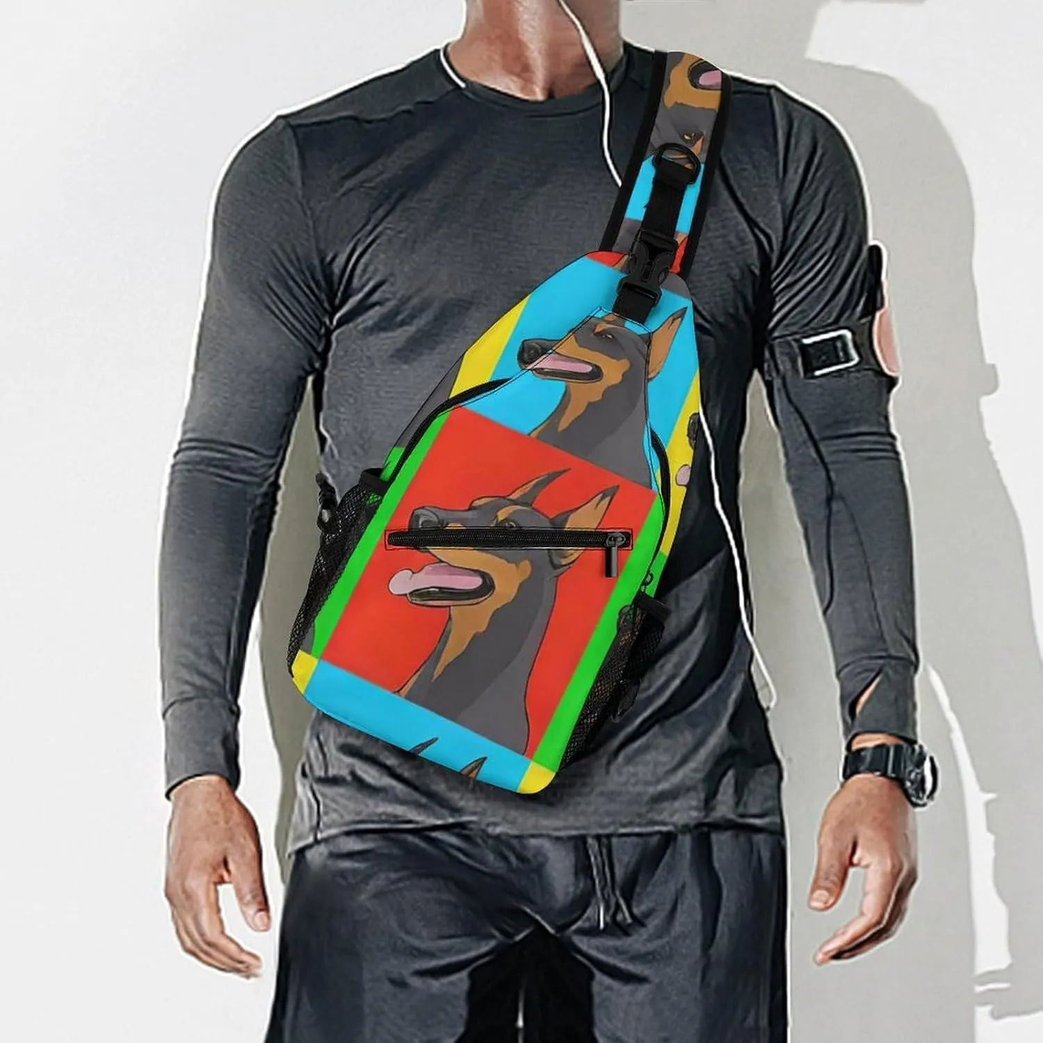 Casual Sling Bag Backpack, Daypack, Doberman Pinscher Dogs Art Shoulder Chest Crossbody Bag, Bookbag, Travel Backpack Camping Outdoor Bag for Man/Women/College