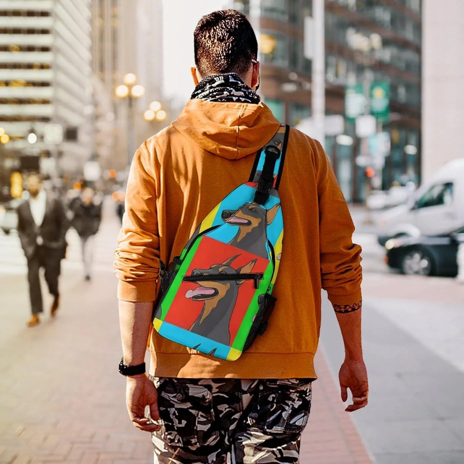 Casual Sling Bag Backpack, Daypack, Doberman Pinscher Dogs Art Shoulder Chest Crossbody Bag, Bookbag, Travel Backpack Camping Outdoor Bag for Man/Women/College