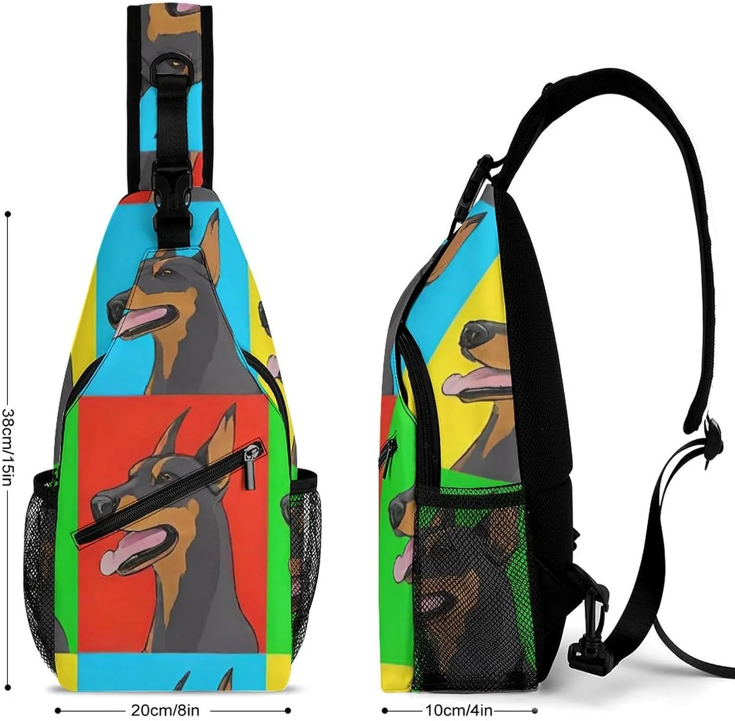 Casual Sling Bag Backpack, Daypack, Doberman Pinscher Dogs Art Shoulder Chest Crossbody Bag, Bookbag, Travel Backpack Camping Outdoor Bag for Man/Women/College