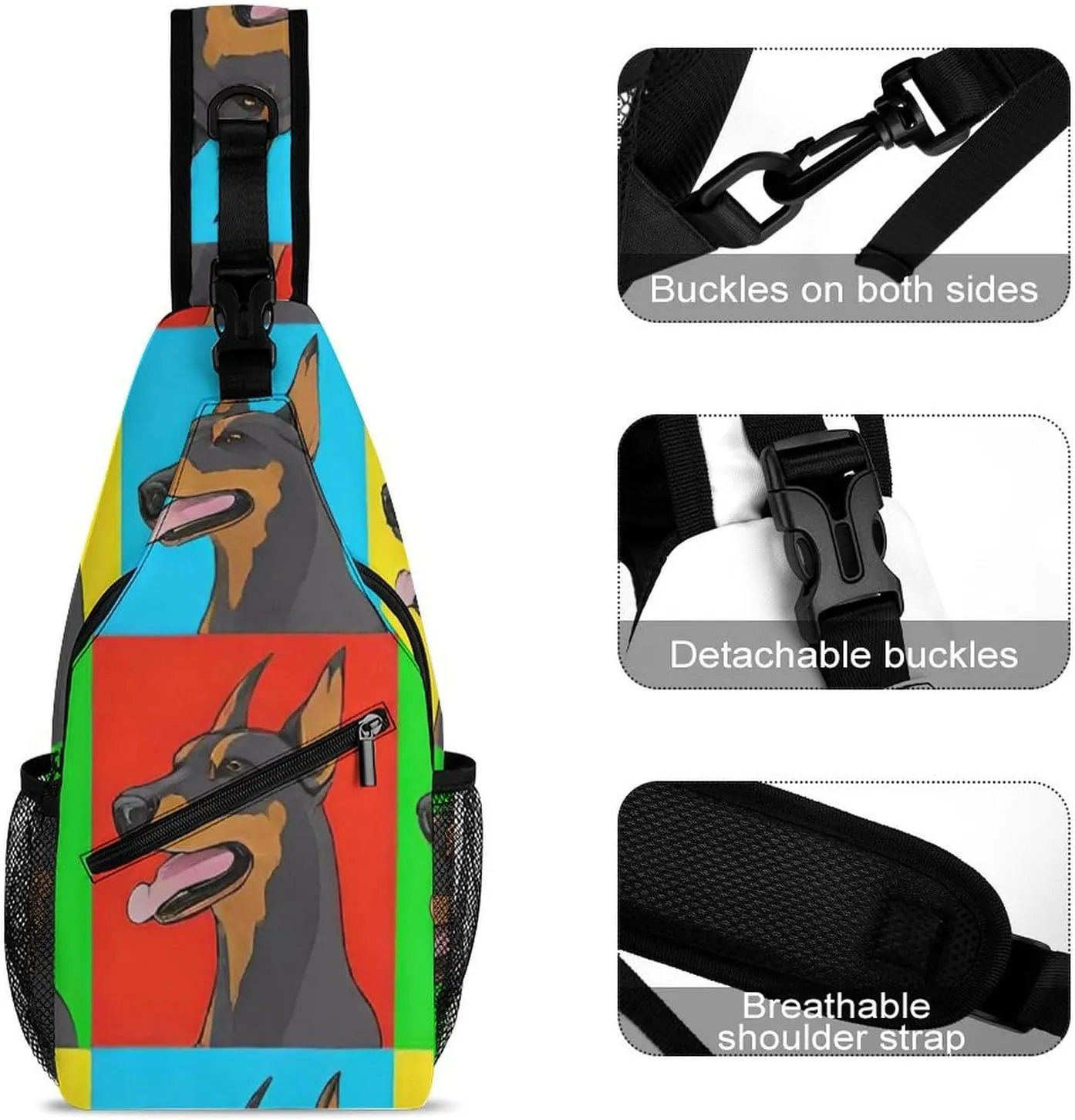 Casual Sling Bag Backpack, Daypack, Doberman Pinscher Dogs Art Shoulder Chest Crossbody Bag, Bookbag, Travel Backpack Camping Outdoor Bag for Man/Women/College