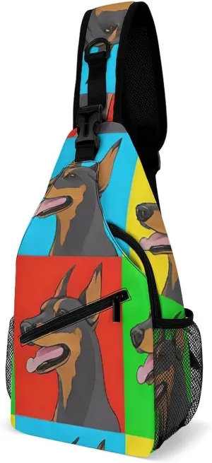 Casual Sling Bag Backpack, Daypack, Doberman Pinscher Dogs Art Shoulder Chest Crossbody Bag, Bookbag, Travel Backpack Camping Outdoor Bag for Man/Women/College