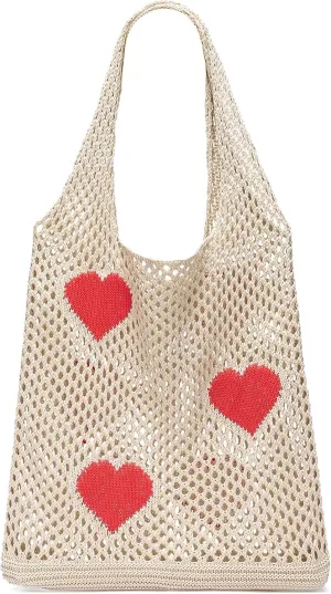 CATMICOO Crochet Beach Bag Tote: Small Knit Bag Summer Shoulder Bag for Vacation