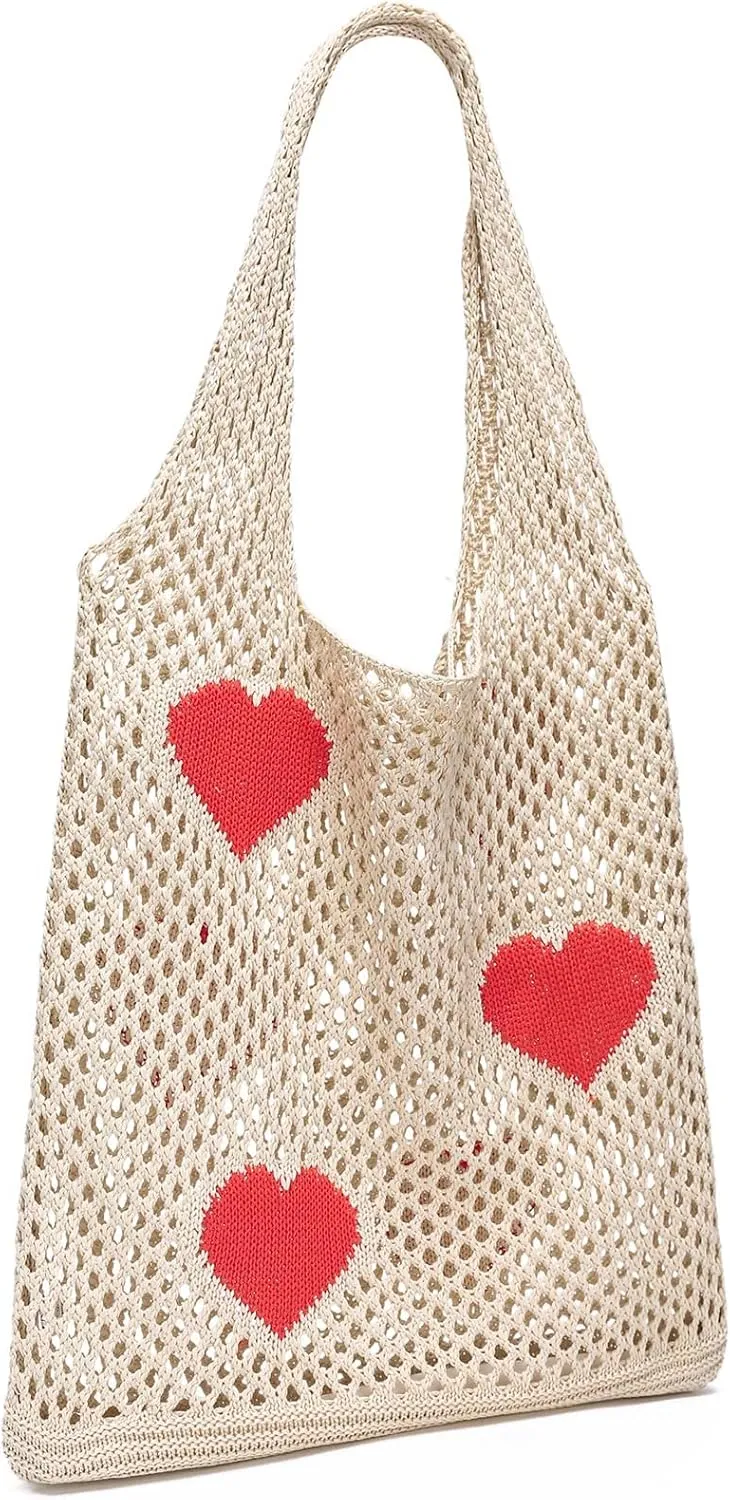 CATMICOO Crochet Beach Bag Tote: Small Knit Bag Summer Shoulder Bag for Vacation