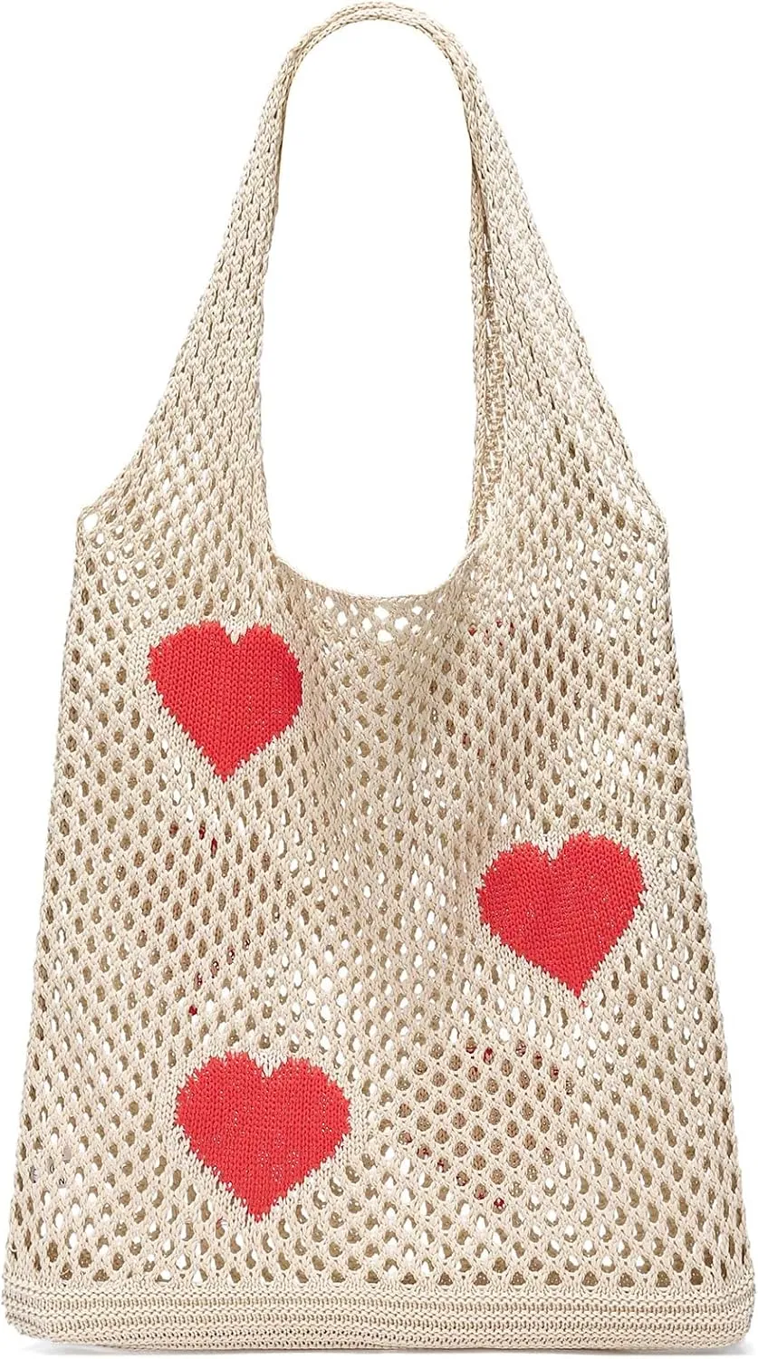 CATMICOO Crochet Beach Bag Tote: Small Knit Bag Summer Shoulder Bag for Vacation