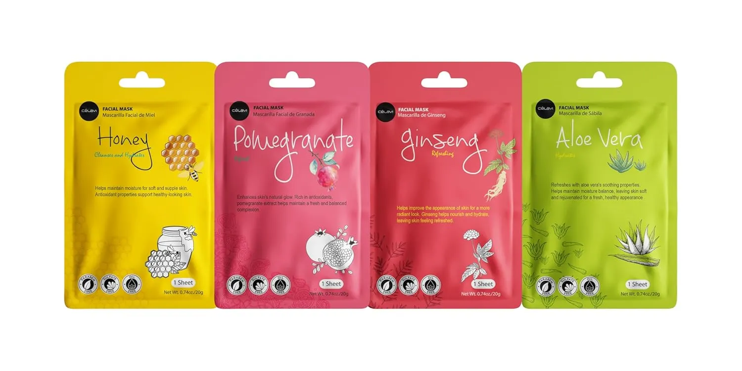 celavi Face Mask Set Korean Beauty Essence Facial Paper Sheet Mask Korea Skin Care Moisturizing 2 Packs of each 12 New flavors K-Beauty Skincare 24 masks in a pack Made in Korea