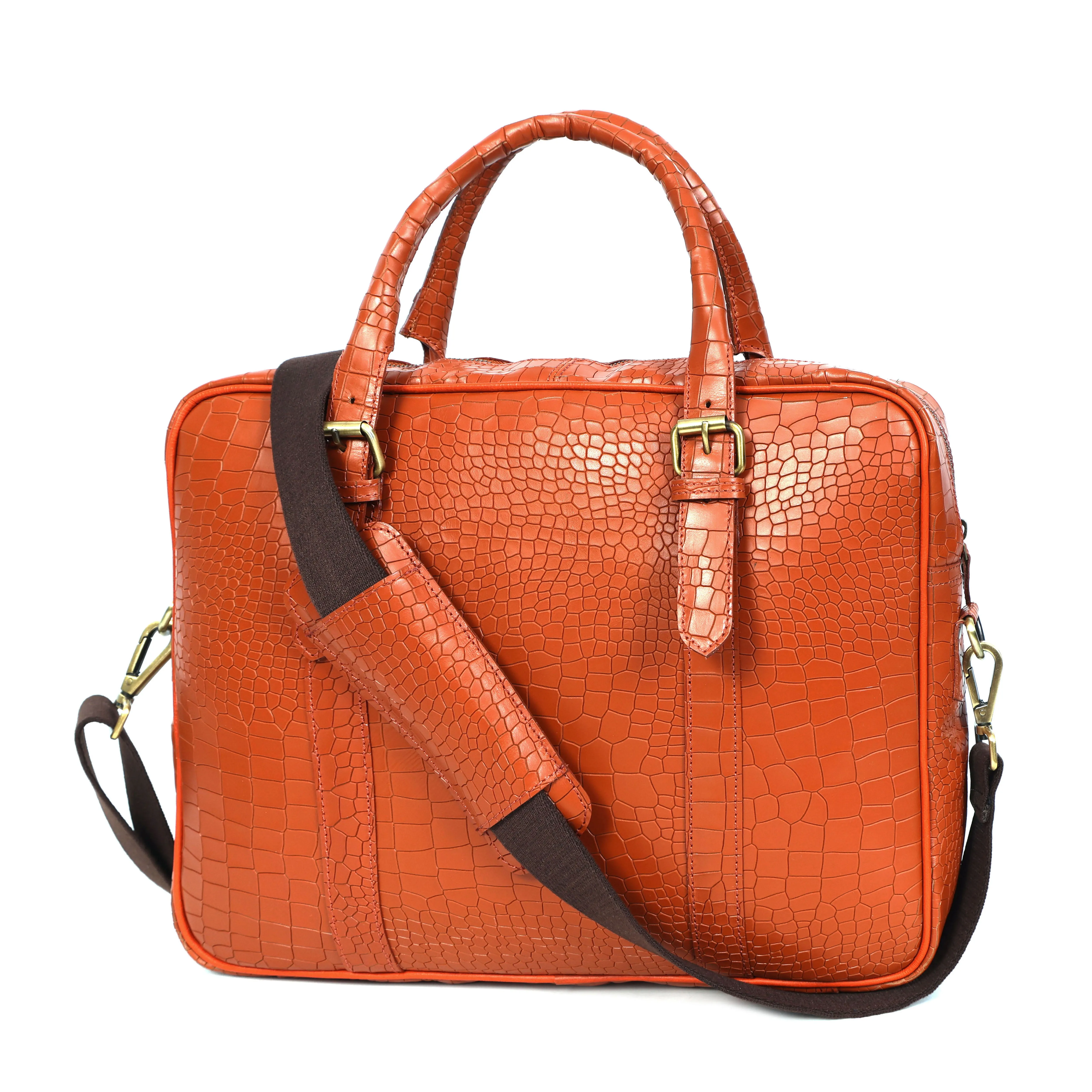 Celtic croco texture pure leather laptop bag for office use with holdall and shoulder strap,  Art: BG-1701