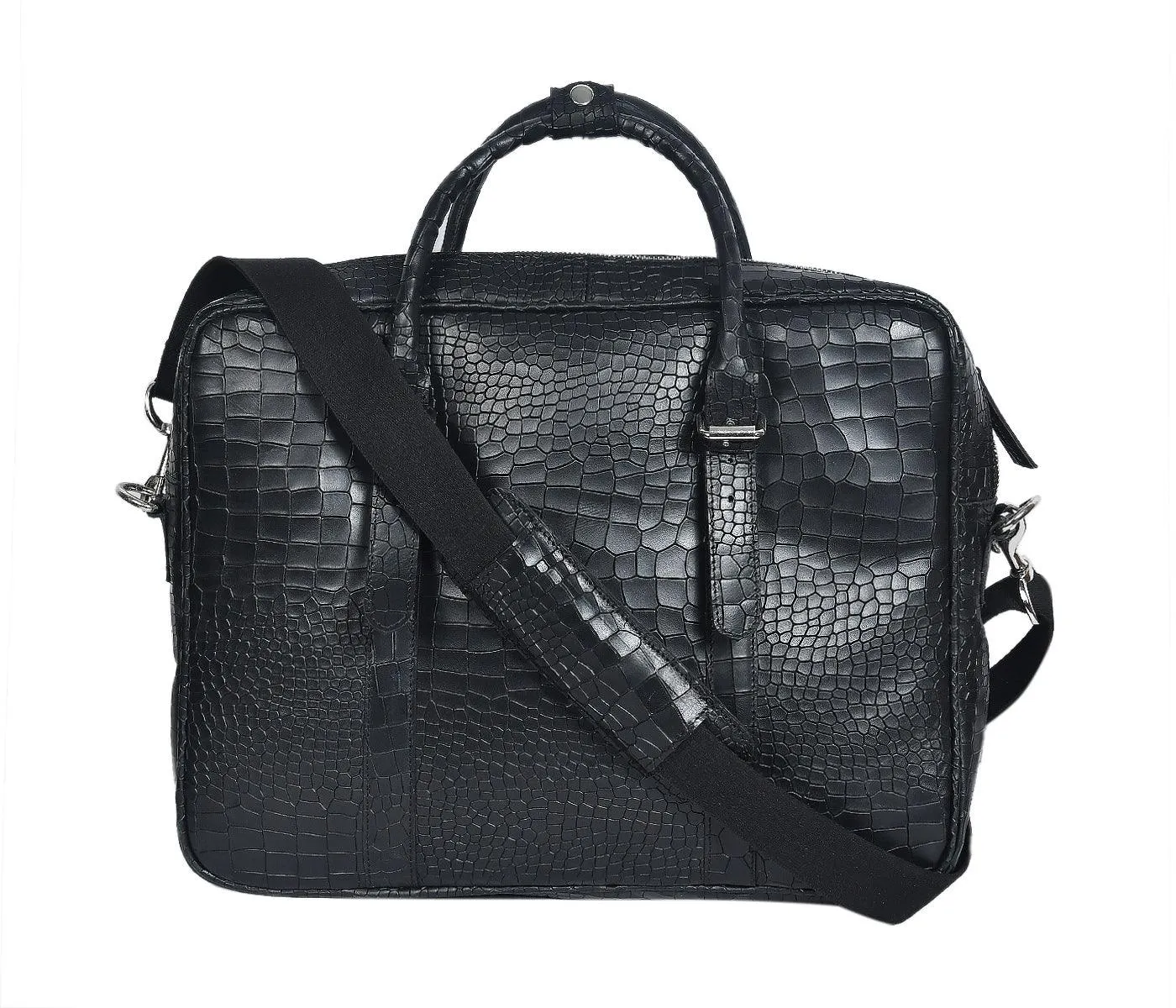 Celtic croco texture pure leather laptop bag for office use with holdall and shoulder strap,  Art: BG-1701