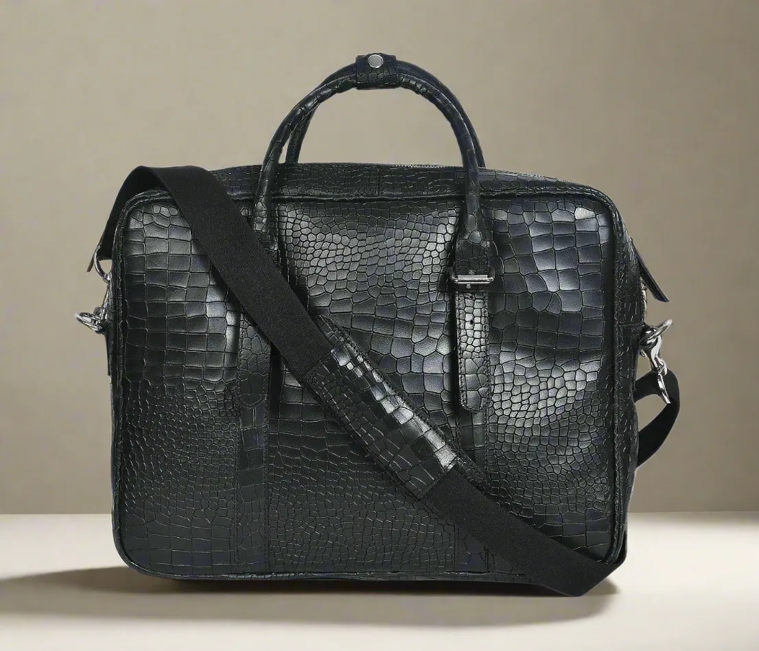 Celtic croco texture pure leather laptop bag for office use with holdall and shoulder strap,  Art: BG-1701