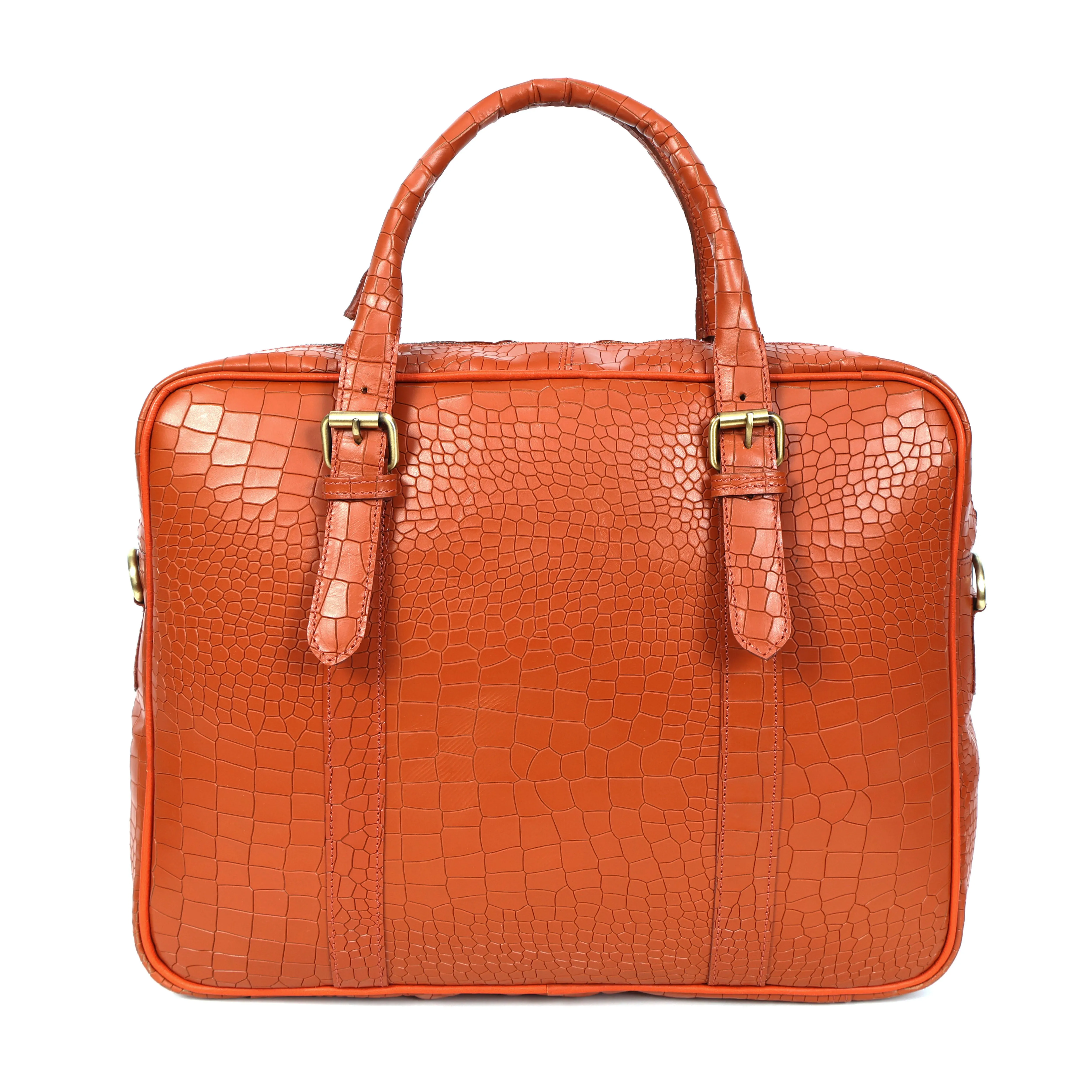 Celtic croco texture pure leather laptop bag for office use with holdall and shoulder strap,  Art: BG-1701