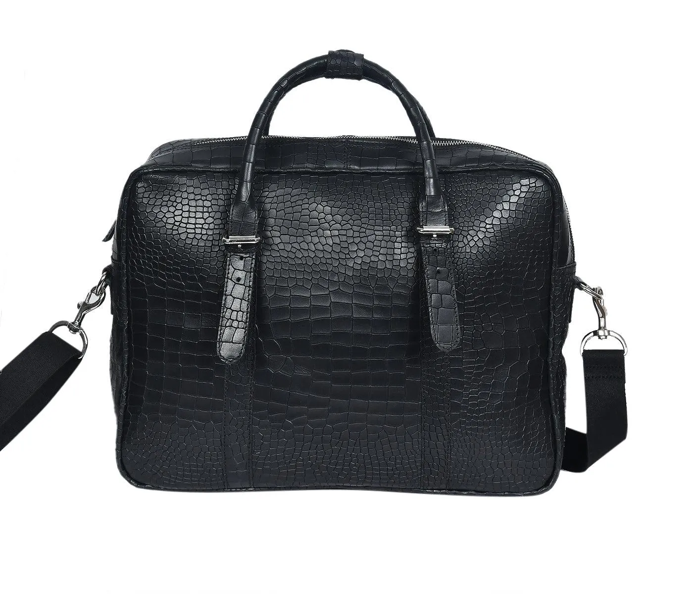 Celtic croco texture pure leather laptop bag for office use with holdall and shoulder strap,  Art: BG-1701