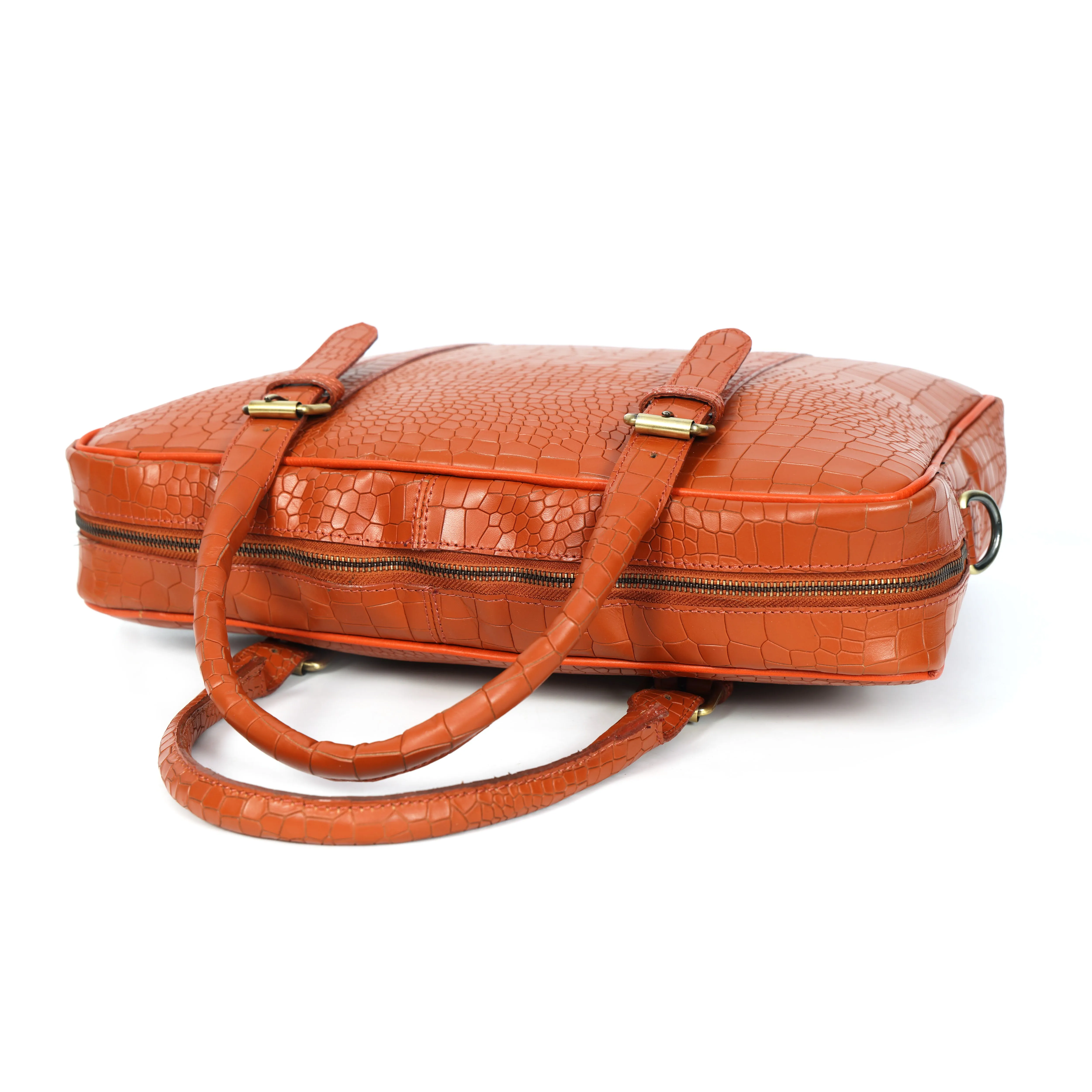 Celtic croco texture pure leather laptop bag for office use with holdall and shoulder strap,  Art: BG-1701