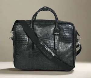 Celtic croco texture pure leather laptop bag for office use with holdall and shoulder strap,  Art: BG-1701