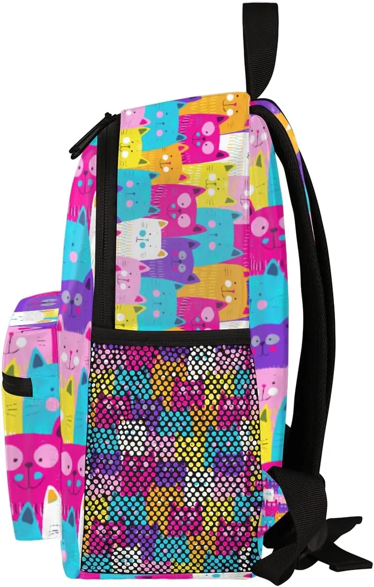 cfpolar Cat Backpack for Girls, Colorful Kitten Waterproof 12 In Kids Toddler Backpack Casual Daypack Kindergarten Preschool Bookbag Travel Bag Snack Bag for Children Back to School