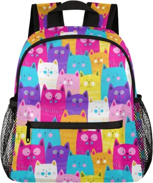 cfpolar Cat Backpack for Girls, Colorful Kitten Waterproof 12 In Kids Toddler Backpack Casual Daypack Kindergarten Preschool Bookbag Travel Bag Snack Bag for Children Back to School