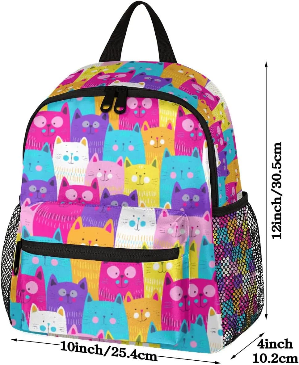 cfpolar Cat Backpack for Girls, Colorful Kitten Waterproof 12 In Kids Toddler Backpack Casual Daypack Kindergarten Preschool Bookbag Travel Bag Snack Bag for Children Back to School