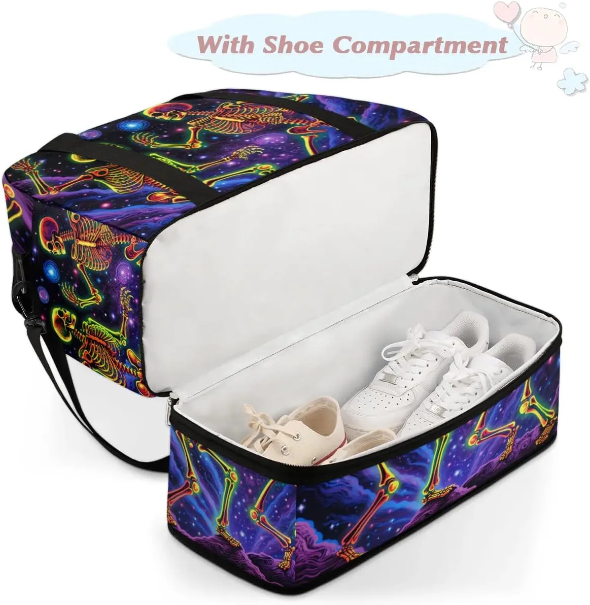 cfpolar Woman Travel Duffel Bag Cosmic Galaxy Skull Foldable Tote Carry On Luggage Sports Gym Bag With Shoe Compartment Overnight Weekend Yoga Workout Bag Training Handbag
