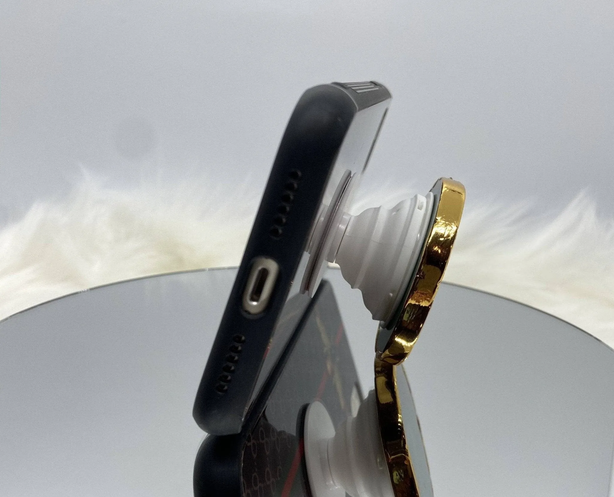 Chalcedony Natural Stone Phone Holder- Black Diamonds New York
