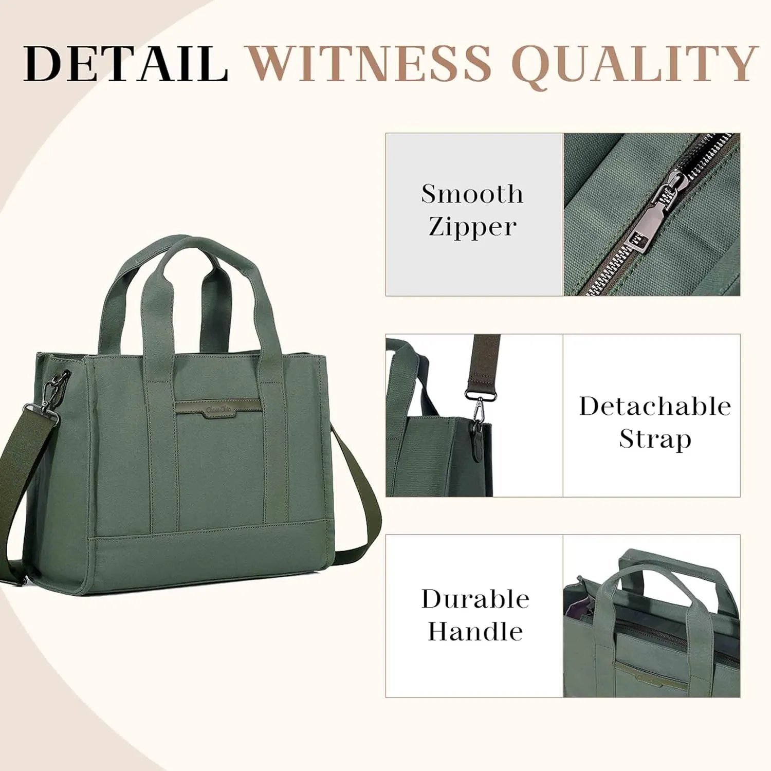 Chase Chic Canvas Tote Bag with Zipper for Women, Multi Pocket Shoulder Crossbody Handbag Bag with Compartments for Work