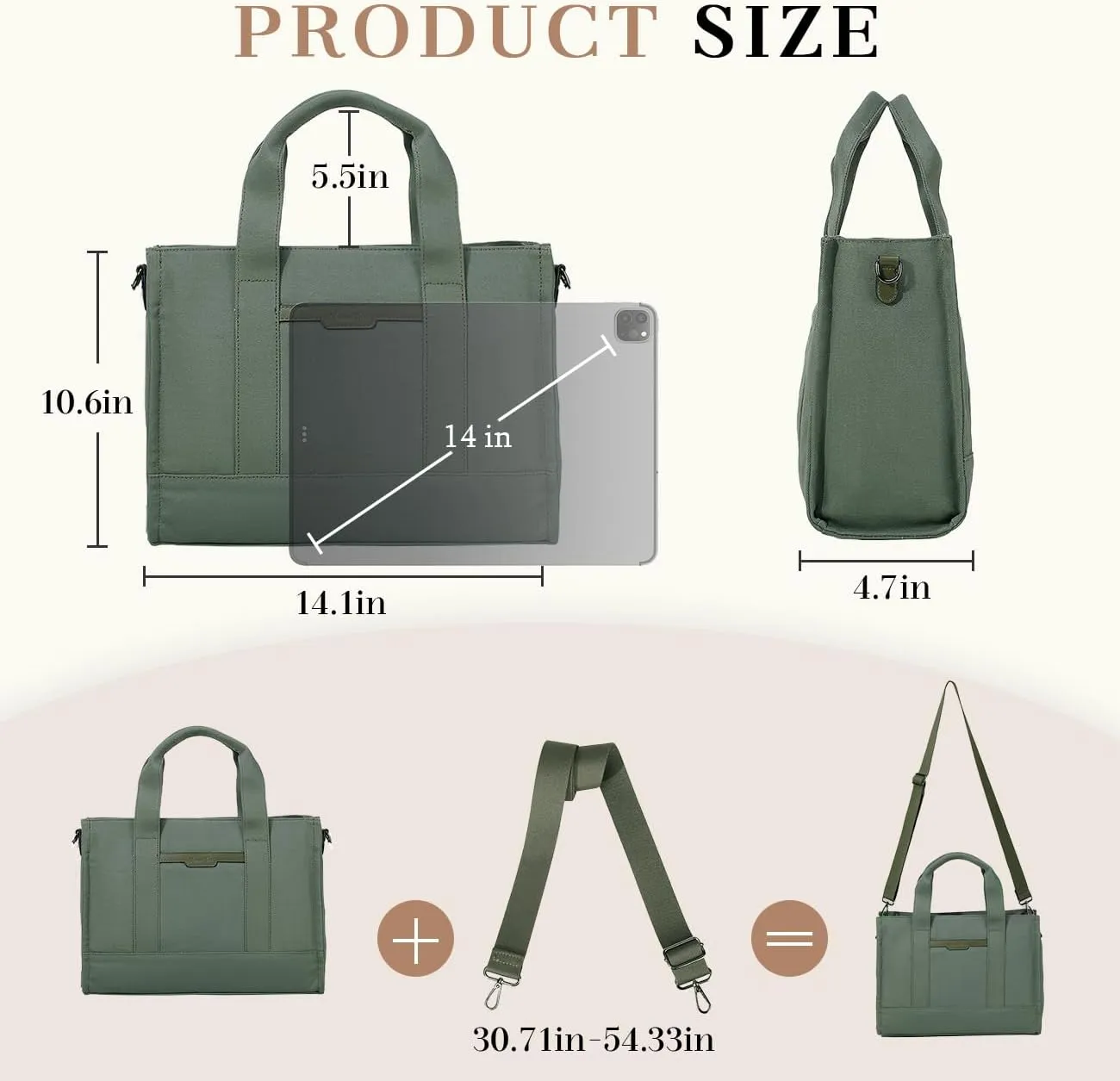 Chase Chic Canvas Tote Bag with Zipper for Women, Multi Pocket Shoulder Crossbody Handbag Bag with Compartments for Work