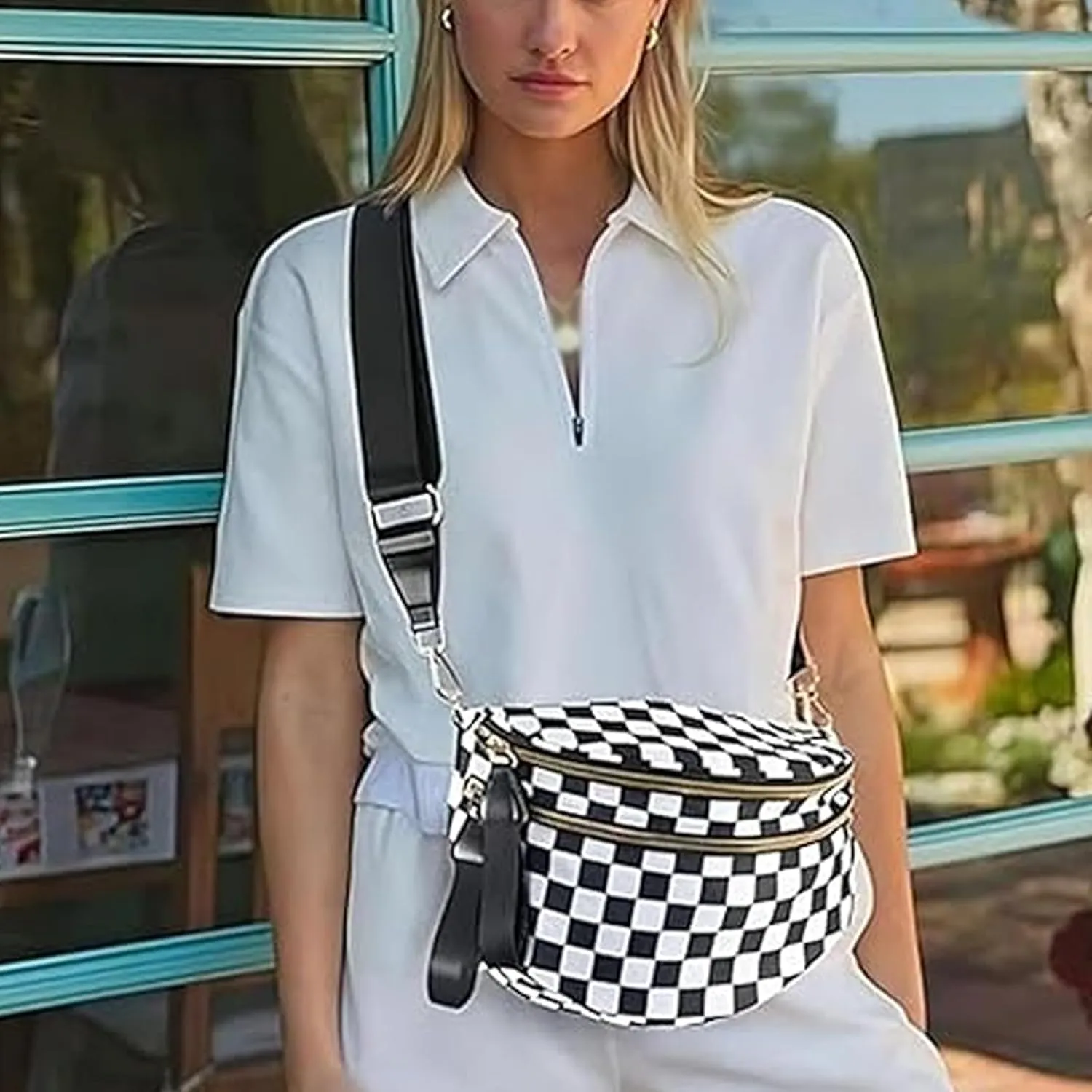 Checkered Cross Body Bag Women, 2025 New Nuvore Messenger, Women's Messenger Waist, Plaid Waist Bag