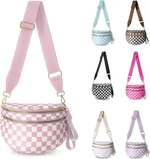 Checkered Cross Body Bag Women, 2025 New Nuvore Messenger, Women's Messenger Waist, Plaid Waist Bag