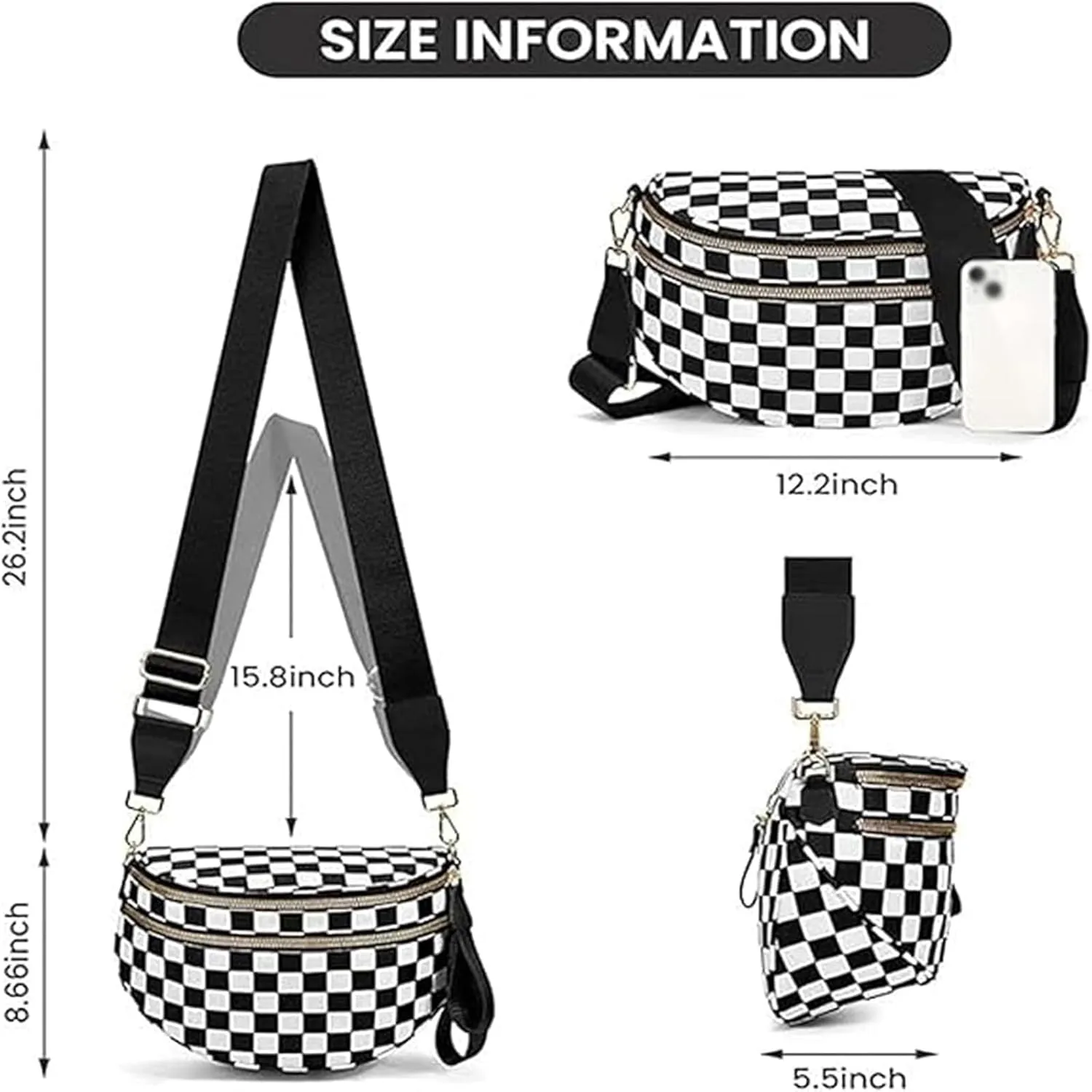 Checkered Cross Body Bag Women, 2025 New Nuvore Messenger, Women's Messenger Waist, Plaid Waist Bag