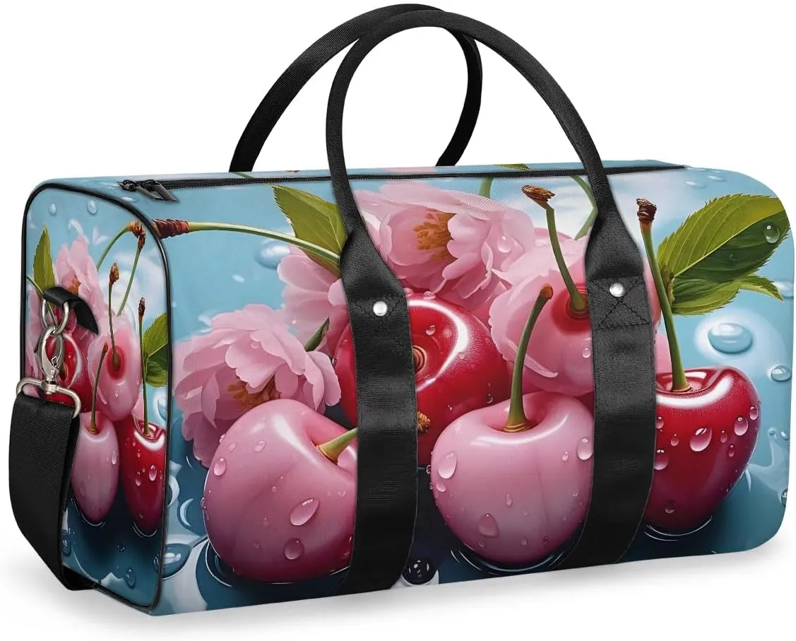 Cherry Travel Duffel Bag for Women Men Waterproof Foldable Overnight Weekender Bag Large Capacity Sports Gym Bag