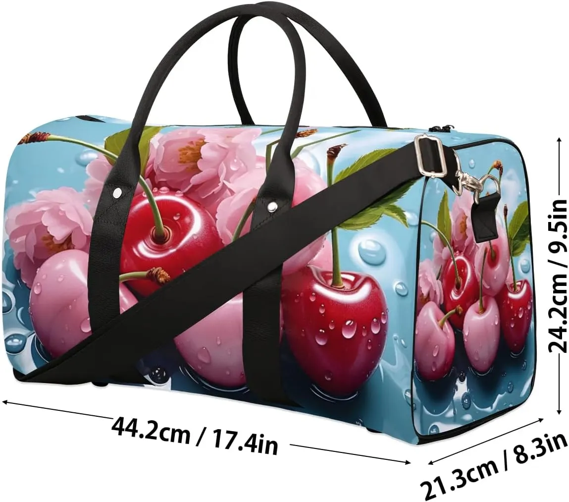 Cherry Travel Duffel Bag for Women Men Waterproof Foldable Overnight Weekender Bag Large Capacity Sports Gym Bag