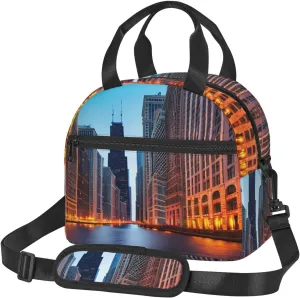 Chicago Illinois Usa Print Lunch Bag Adult Lunch Box for Women and Men with Adjustable Shoulder Adult Tote Bags