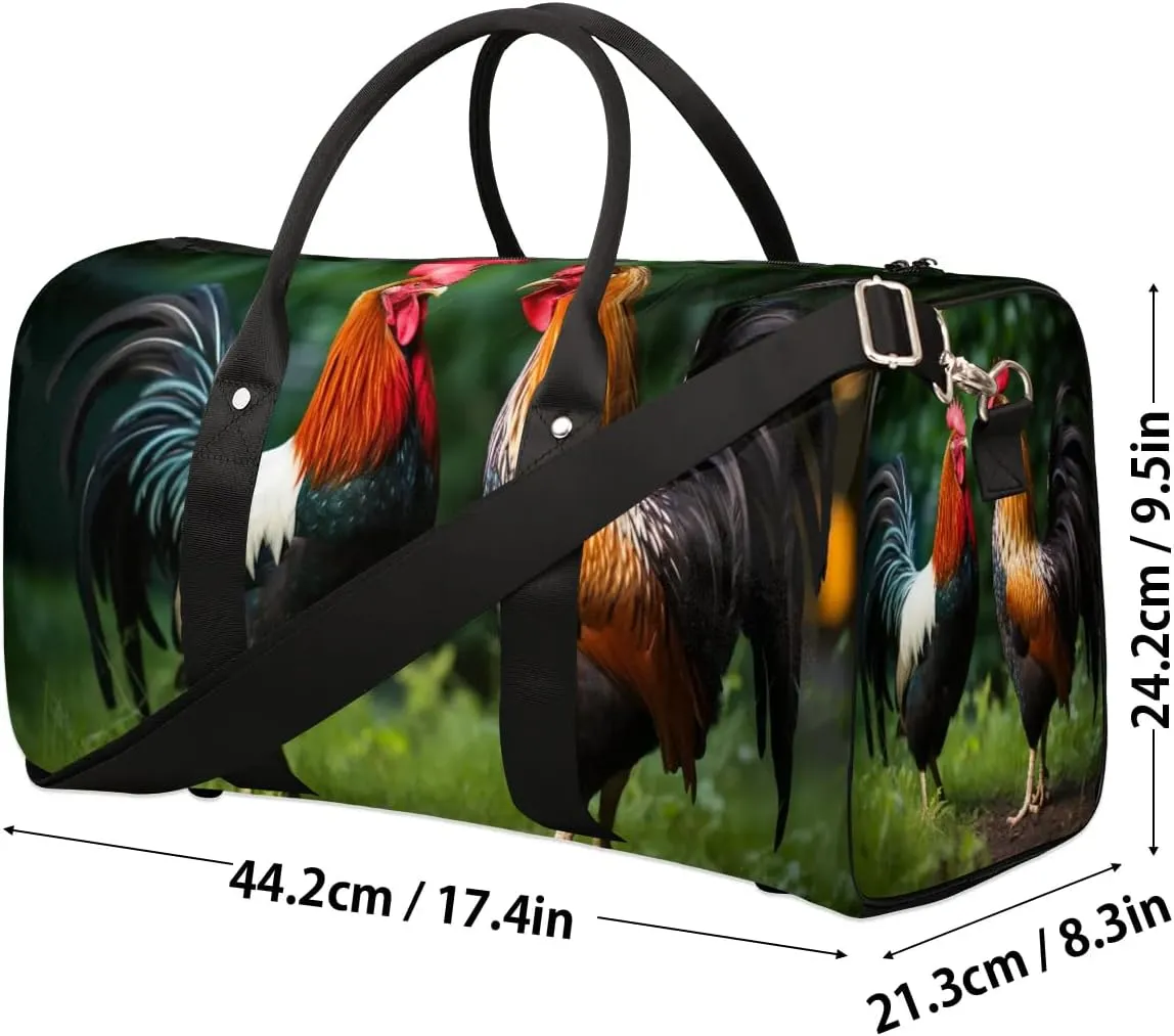 Chicken Rooster Print Travel Duffel Bag for Women Men Waterproof Foldable Overnight Weekender Bag Large Capacity Sports Gym Bag
