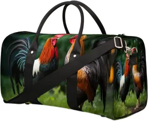 Chicken Rooster Print Travel Duffel Bag for Women Men Waterproof Foldable Overnight Weekender Bag Large Capacity Sports Gym Bag