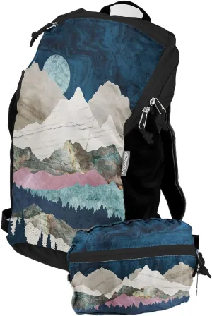 ChicoBag Travel Pack rePETe Recycled Backpack w/Built-In Pouch & Carabiner Clip | Perfect for Outdoor Activities | Eco-Conscious Packable Reusable Bookbag | Mountainscape (Pack of 1)
