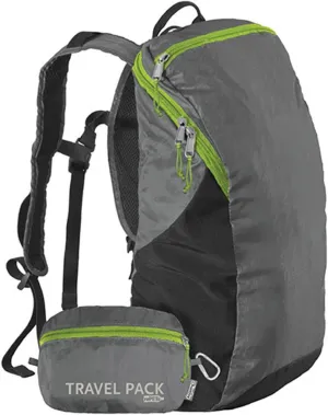 ChicoBag Travel Pack rePETe Recycled Backpack w/Built-In Pouch & Carabiner Clip | Perfect for Outdoor Activities | Eco-Conscious Packable Reusable Bookbag | Stormfront (Pack of 1)