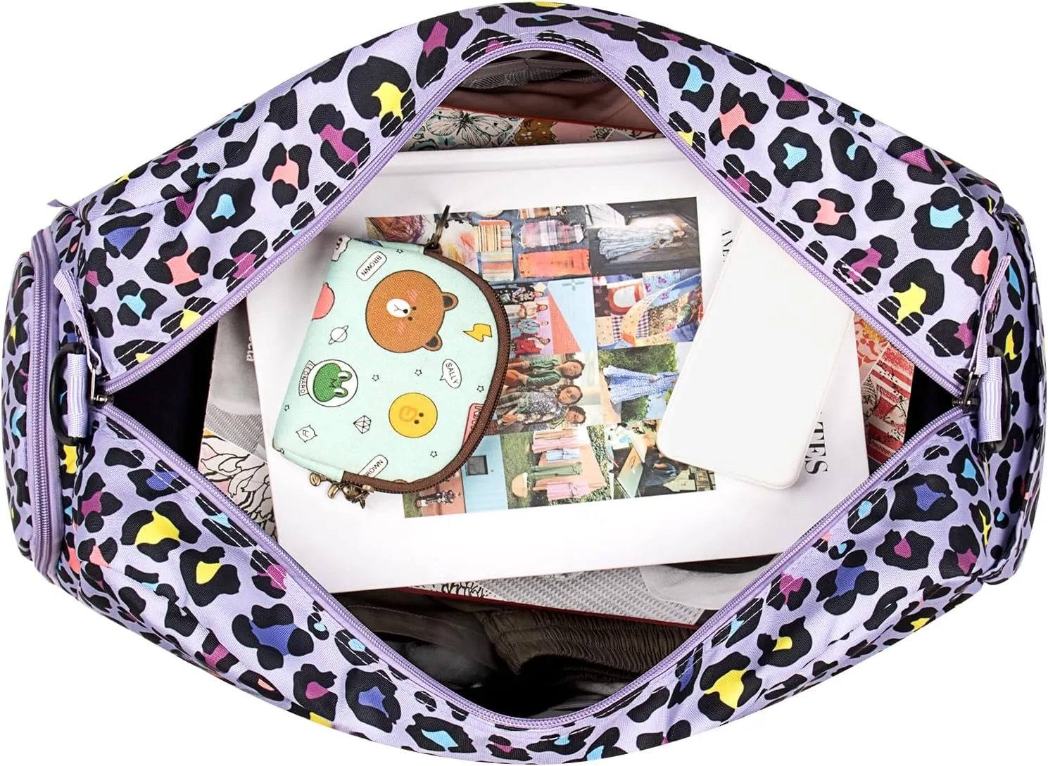 Choco Mocha Kids Duffle Bag Girls - Cheetah Weekender Overnight Bags for Girl Ages 9-12, Purple