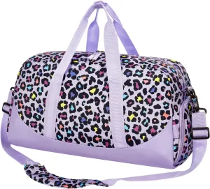 Choco Mocha Kids Duffle Bag Girls - Cheetah Weekender Overnight Bags for Girl Ages 9-12, Purple